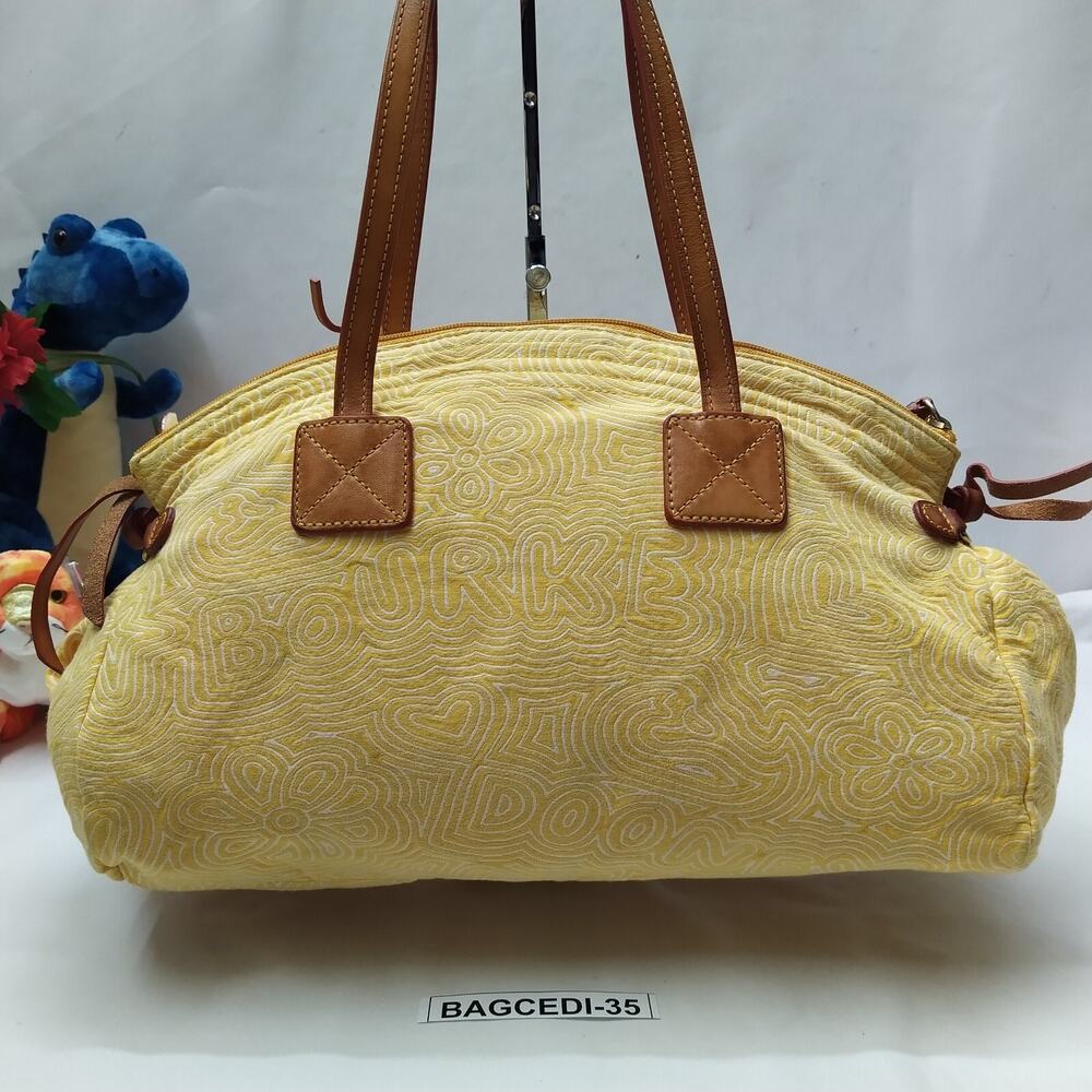 Dooney & Bourke Yellow Canvas Leather Trim Zipper Closure Satchel Shoulder Bag - Picture 2 of 13